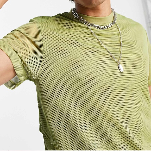 ASOS DESIGN t-shirt in khaki mesh with double layer S - Picture 2 of 5
